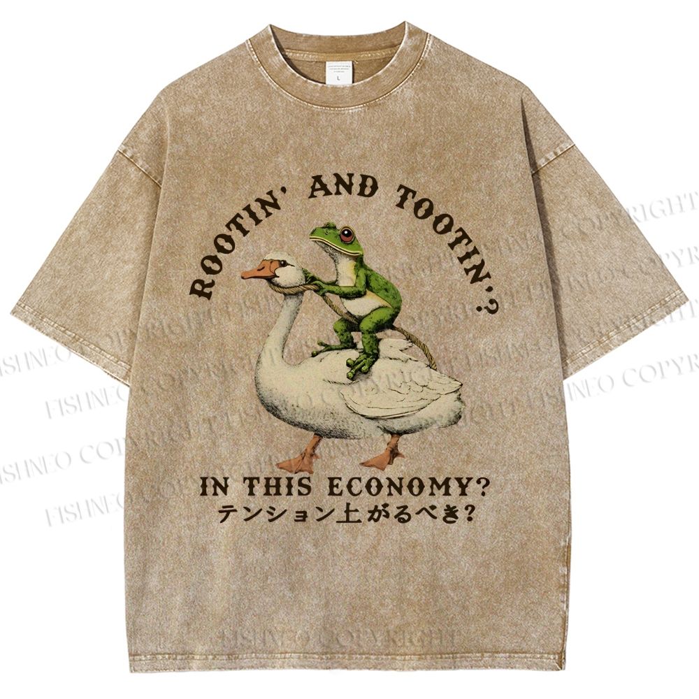 Unisex Goose And Frog Printed Washed Tee