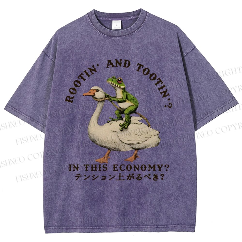 Unisex Goose And Frog Printed Washed Tee
