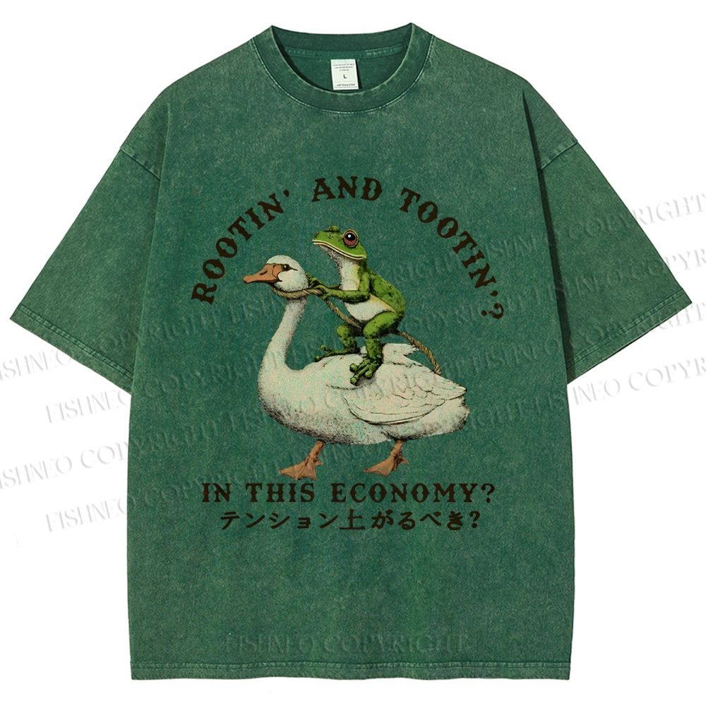 Unisex Goose And Frog Printed Washed Tee