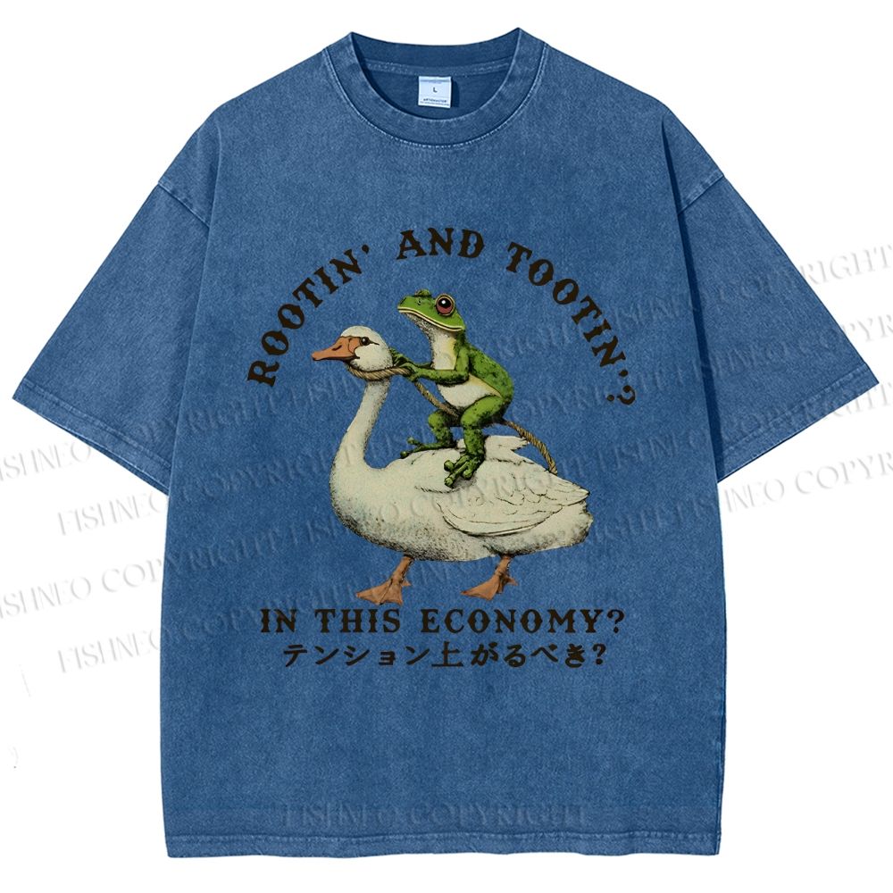 Unisex Goose And Frog Printed Washed Tee