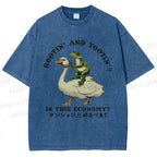 Unisex Goose And Frog Printed Washed Tee