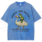 Unisex Goose And Frog Printed Washed Tee