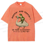 Unisex Goose And Frog Printed Washed Tee