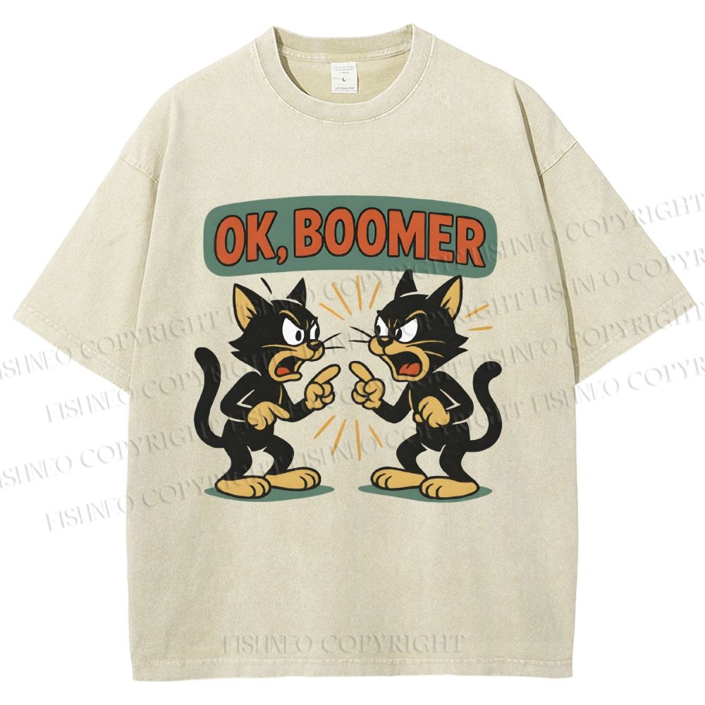 Unisex Boomer Cat Printed Washed Tee