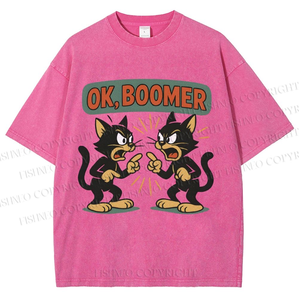 Unisex Boomer Cat Printed Washed Tee