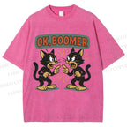 Unisex Boomer Cat Printed Washed Tee