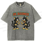 Unisex Boomer Cat Printed Washed Tee