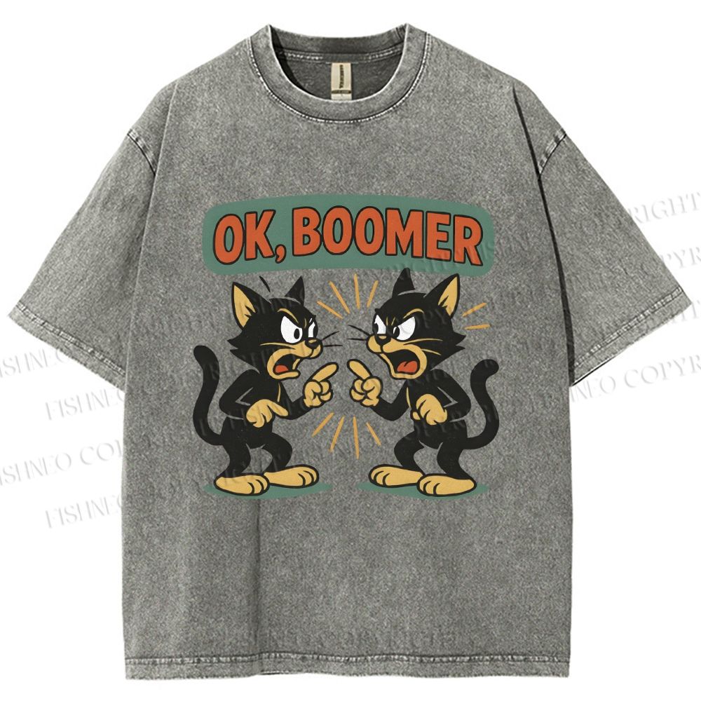 Unisex Boomer Cat Printed Washed Tee