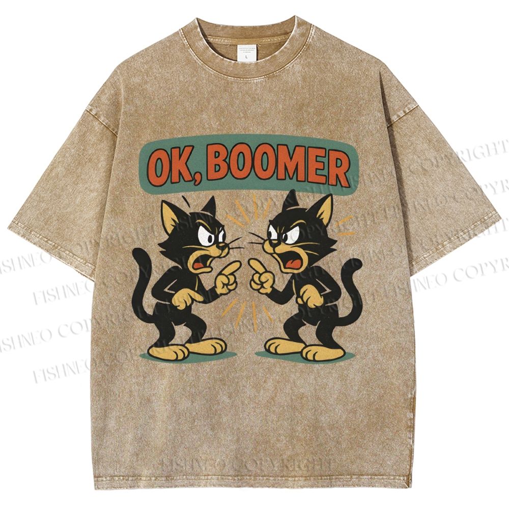 Unisex Boomer Cat Printed Washed Tee
