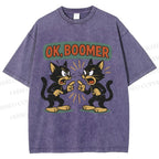 Unisex Boomer Cat Printed Washed Tee
