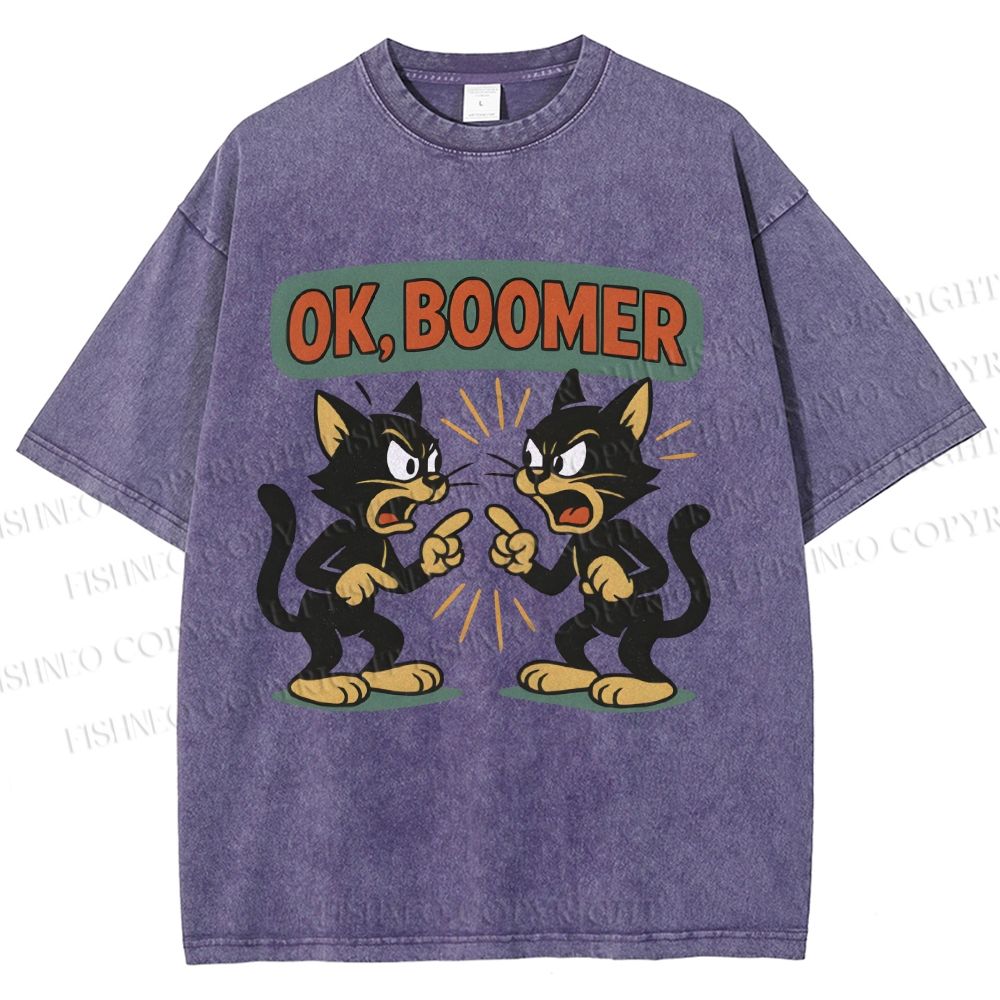 Unisex Boomer Cat Printed Washed Tee