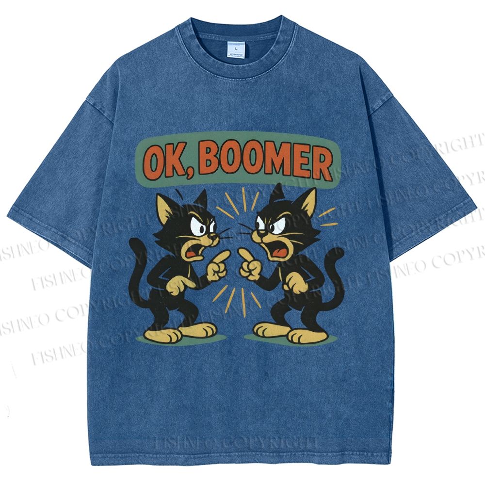 Unisex Boomer Cat Printed Washed Tee