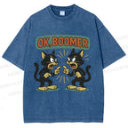Unisex Boomer Cat Printed Washed Tee
