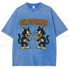 Unisex Boomer Cat Printed Washed Tee