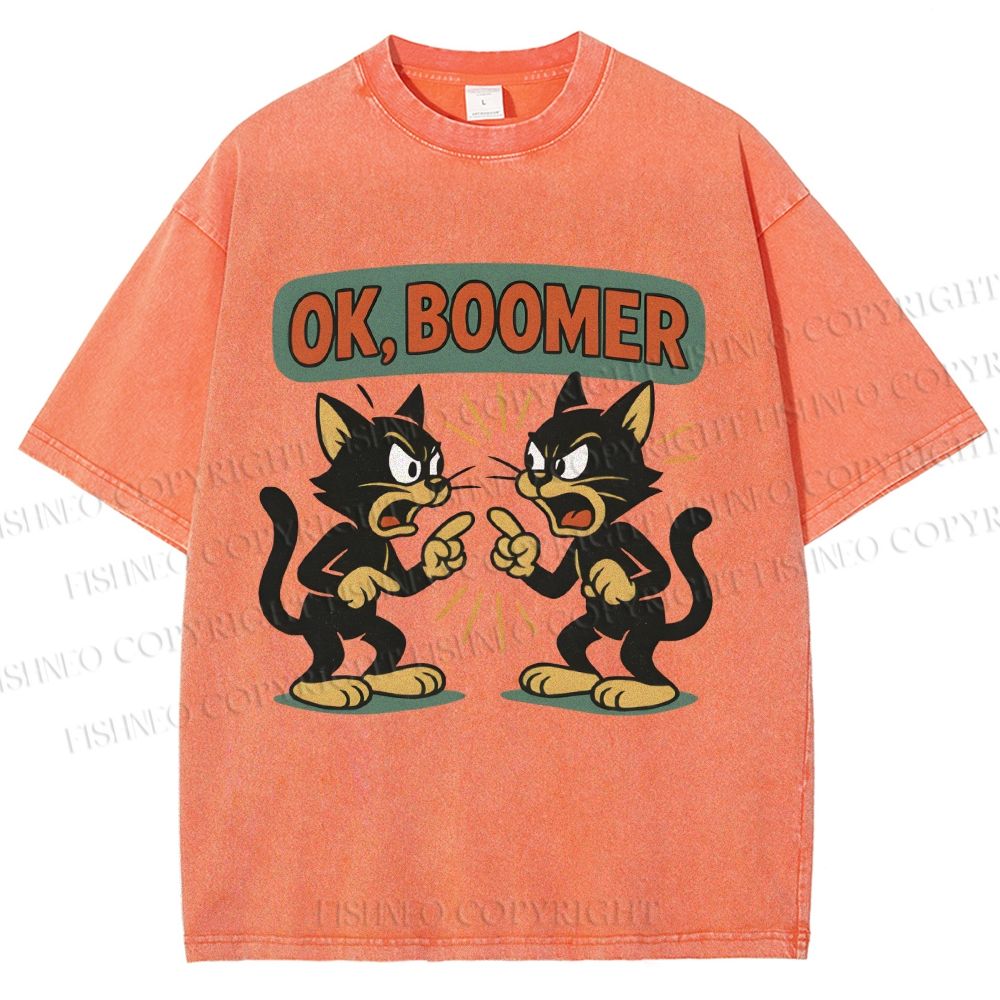 Unisex Boomer Cat Printed Washed Tee