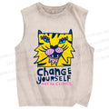 Unisex Tigers Printed Washed Tank Top