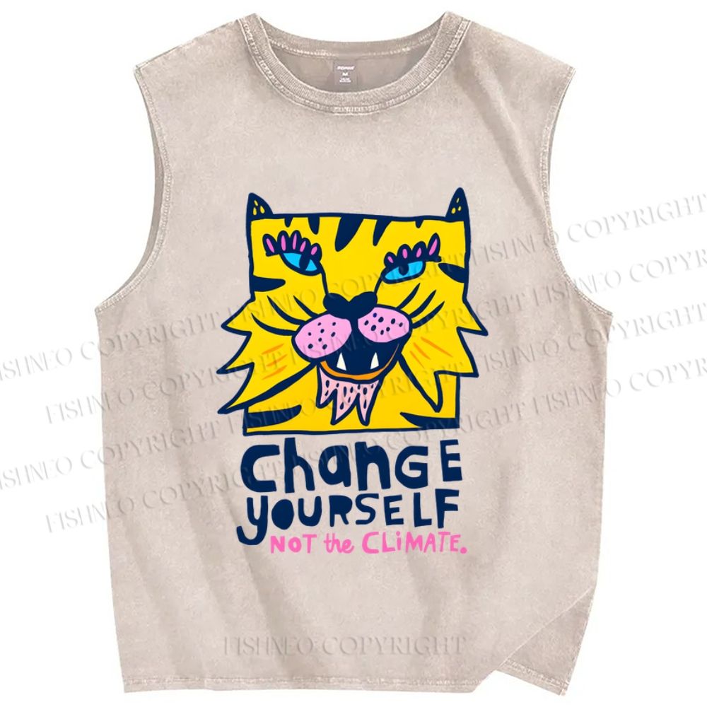 Unisex Tigers Printed Washed Tank Top