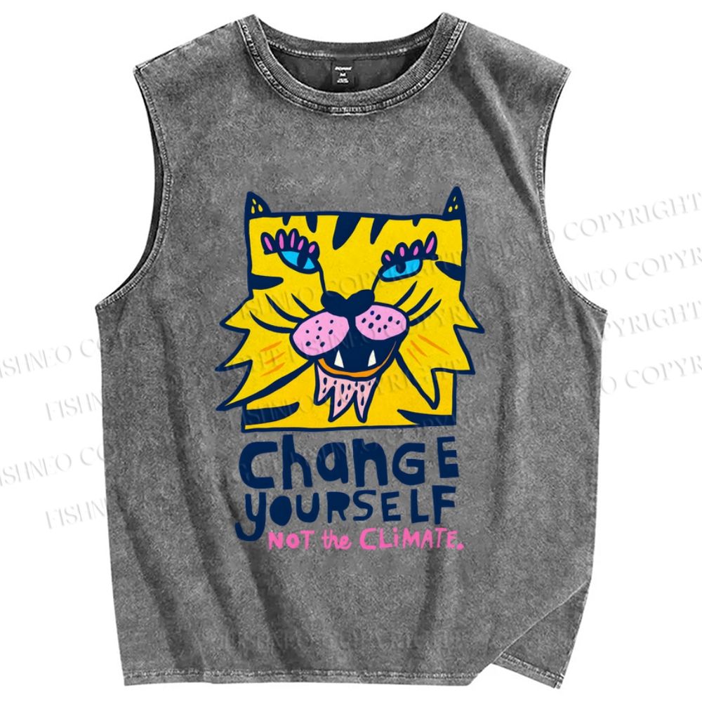 Unisex Tigers Printed Washed Tank Top
