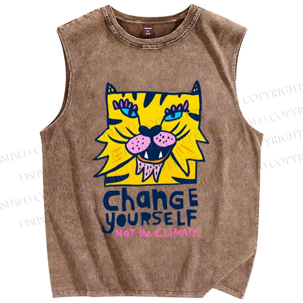 Unisex Tigers Printed Washed Tank Top