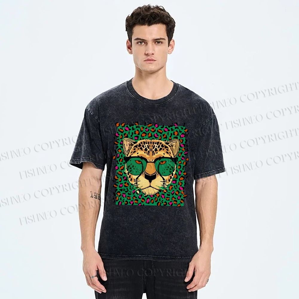 Unisex Leopard Printed Washed Tee