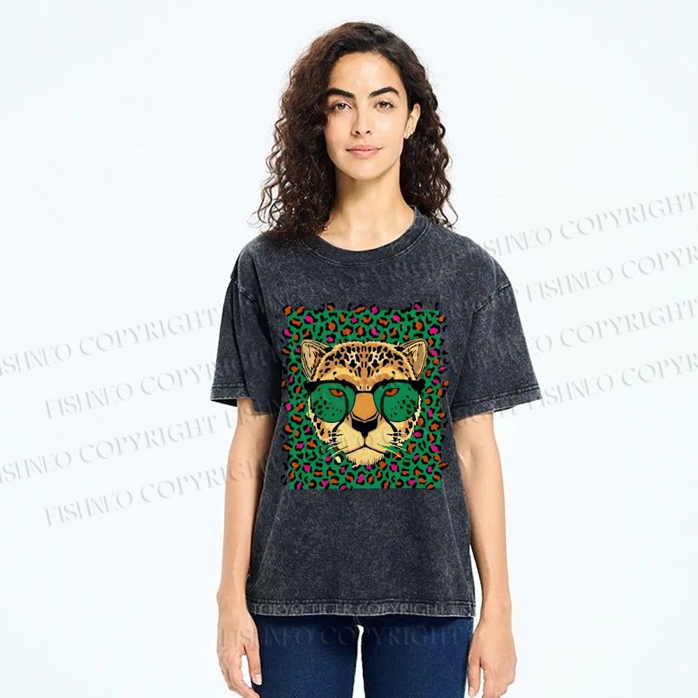 Unisex Leopard Printed Washed Tee