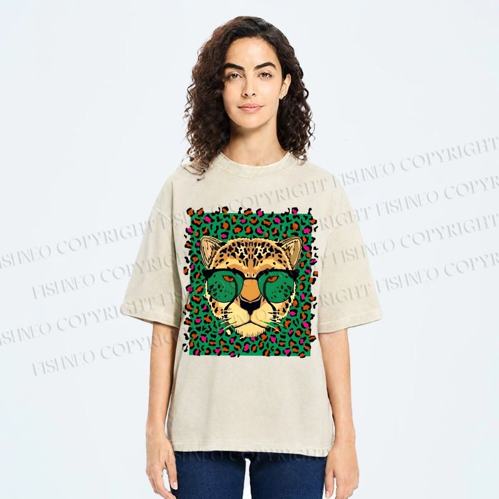 Unisex Leopard Printed Washed Tee