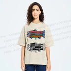 Unisex Colorful Black And White Fish Printed Washed Tee