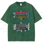 Unisex Colorful Black And White Fish Printed Washed Tee