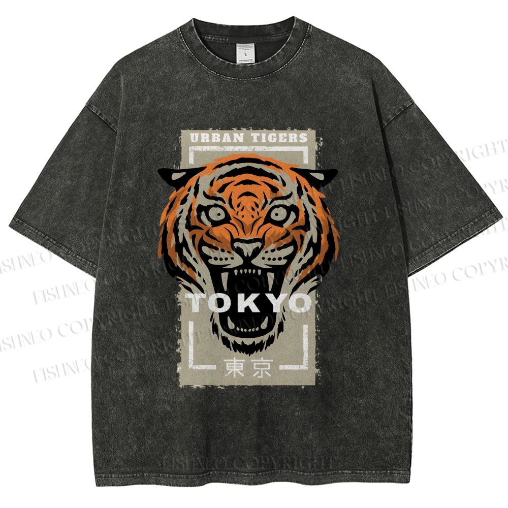 Unisex Tokyo Tiger Printed Washed Tee