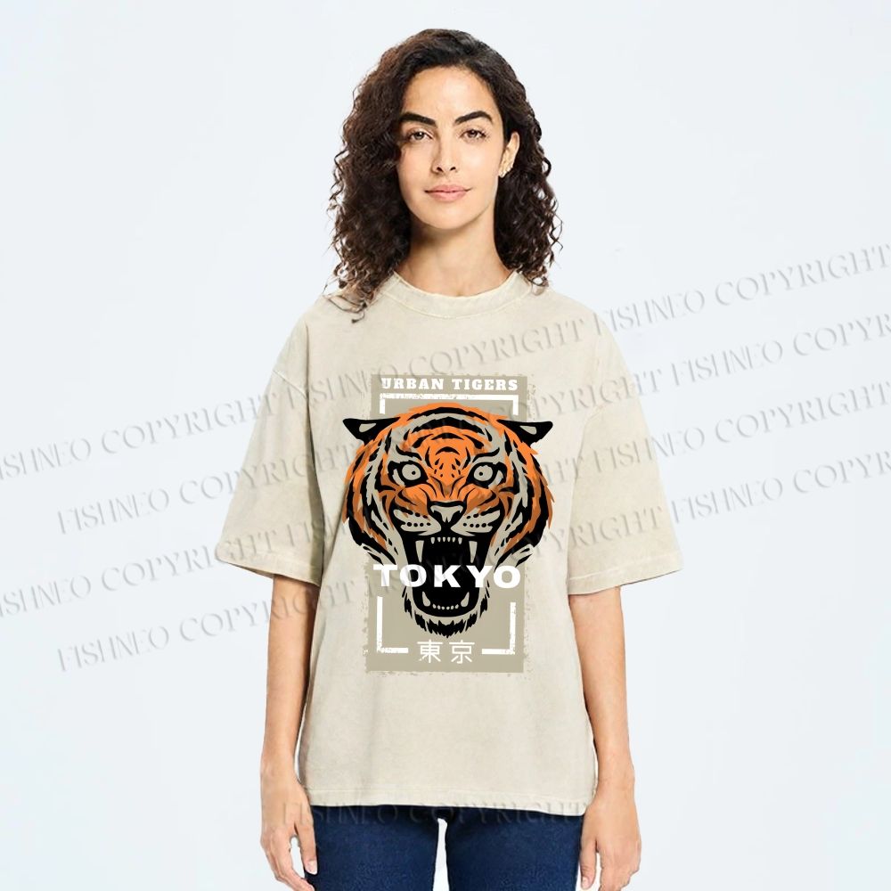 Unisex Tokyo Tiger Printed Washed Tee