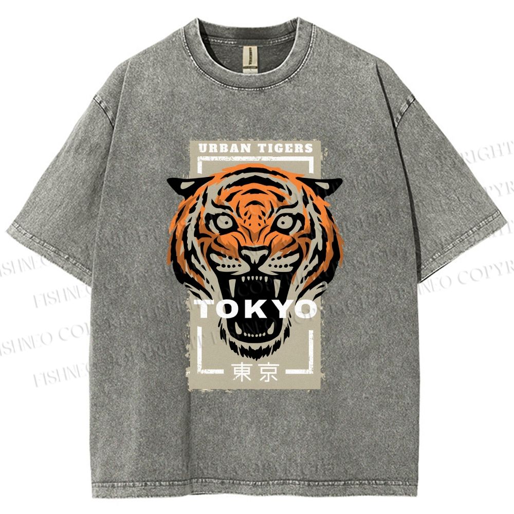 Unisex Tokyo Tiger Printed Washed Tee