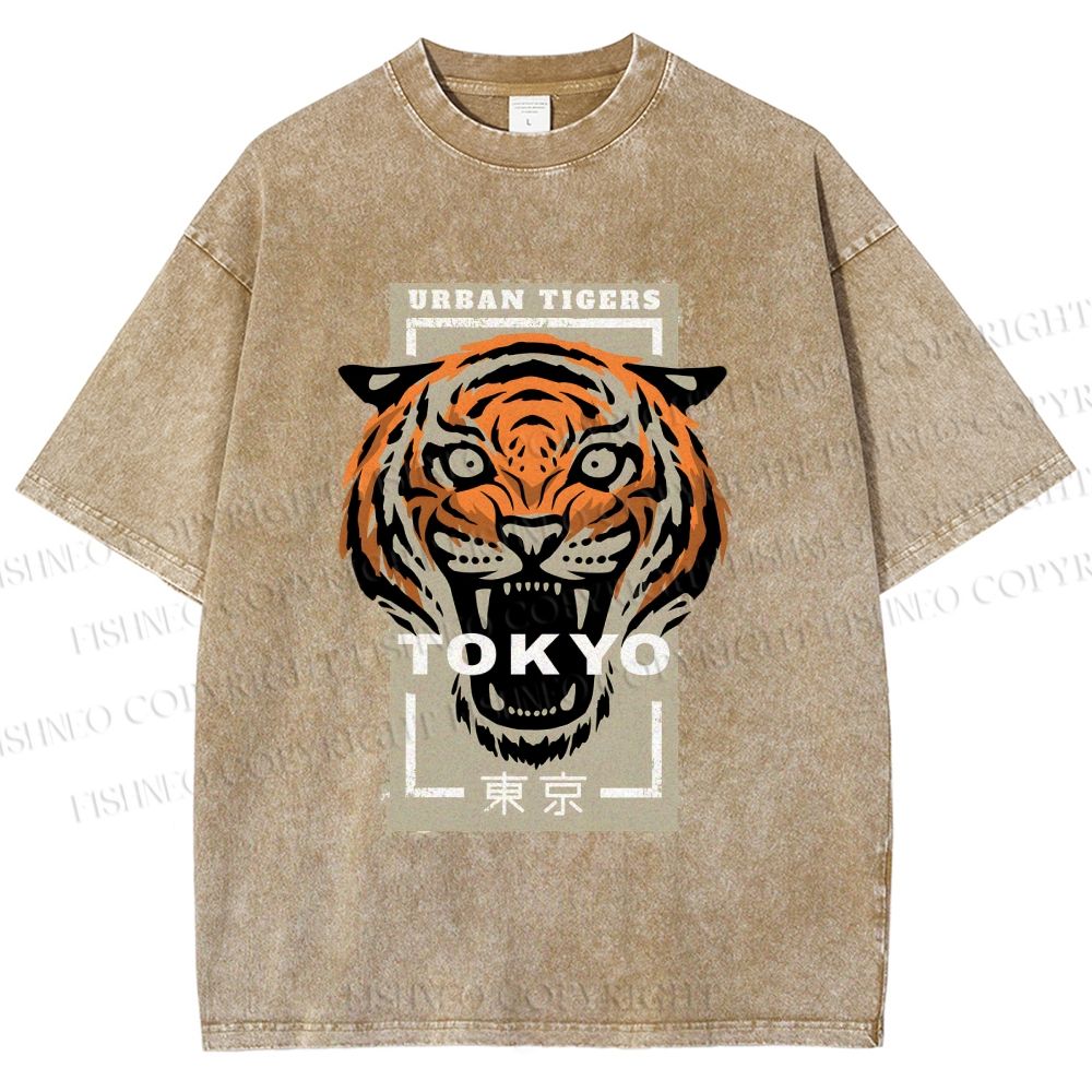 Unisex Tokyo Tiger Printed Washed Tee