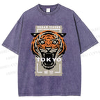 Unisex Tokyo Tiger Printed Washed Tee