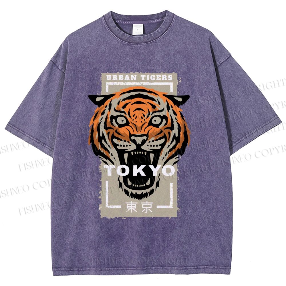 Unisex Tokyo Tiger Printed Washed Tee