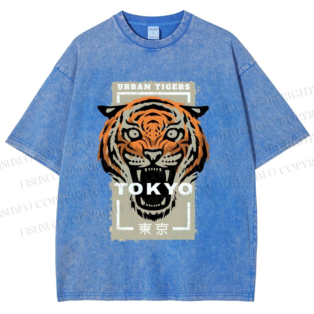 Unisex Tokyo Tiger Printed Washed Tee