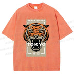 Unisex Tokyo Tiger Printed Washed Tee