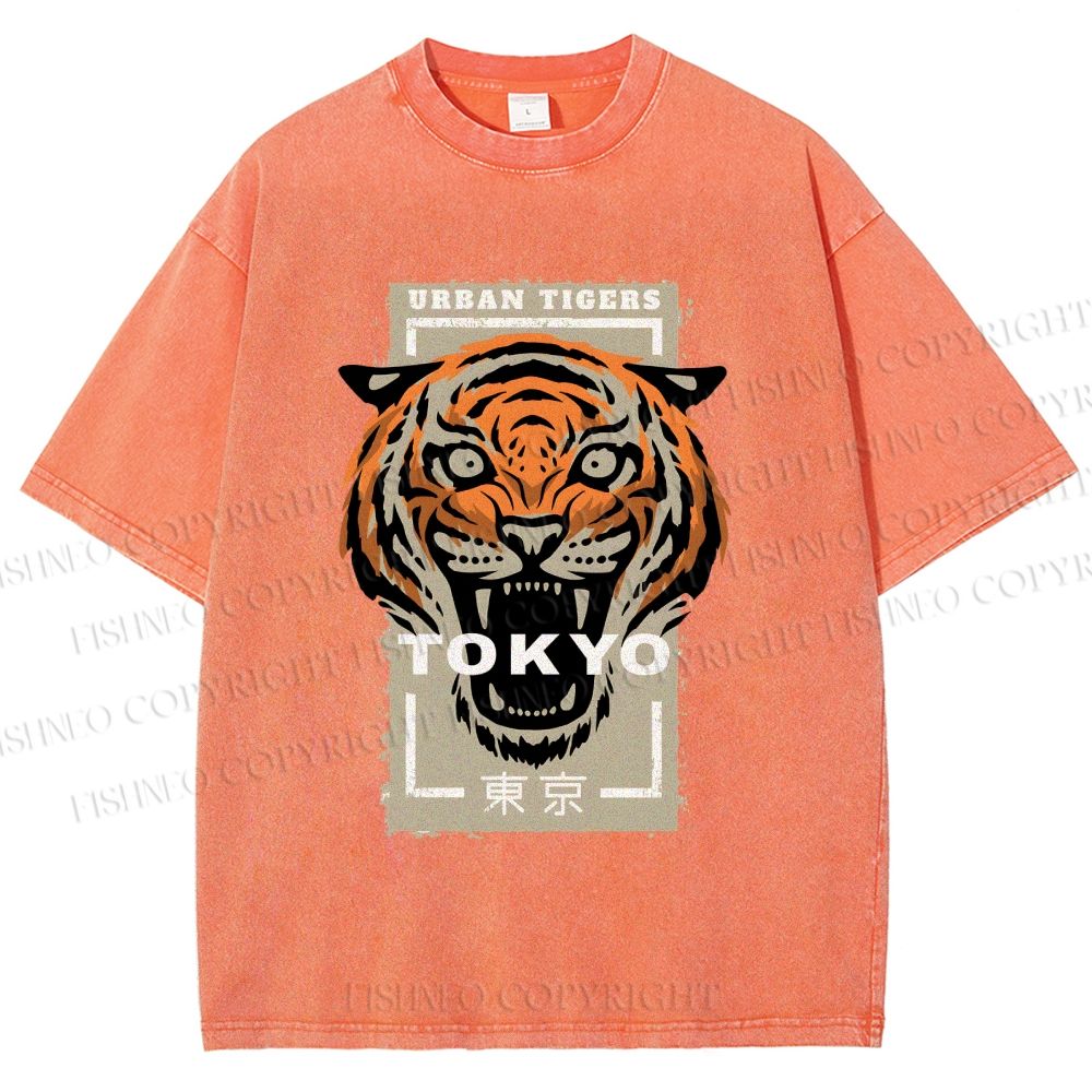 Unisex Tokyo Tiger Printed Washed Tee