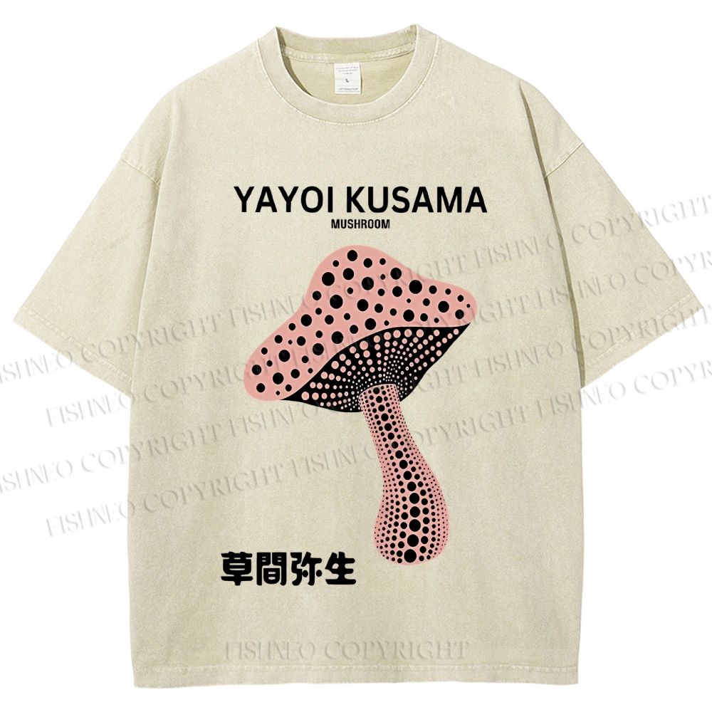 Unisex Japanese Yayoi Kusama Mushroom Printed Washed Tee