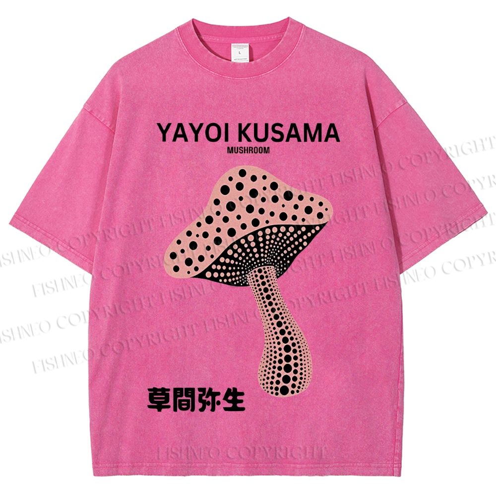 Unisex Japanese Yayoi Kusama Mushroom Printed Washed Tee
