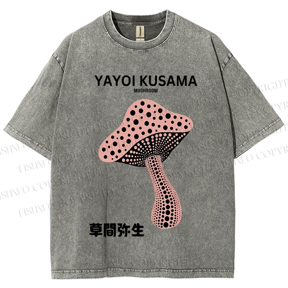 Unisex Japanese Yayoi Kusama Mushroom Printed Washed Tee