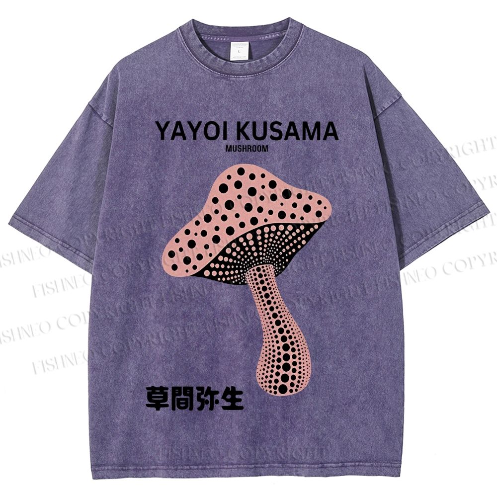 Unisex Japanese Yayoi Kusama Mushroom Printed Washed Tee