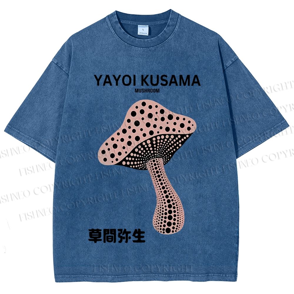 Unisex Japanese Yayoi Kusama Mushroom Printed Washed Tee