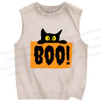 Unisex Cat Boo Printed Washed Tank Top