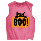 Unisex Cat Boo Printed Washed Tank Top