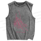 Unisex Line Cat Printed Washed Tank Top