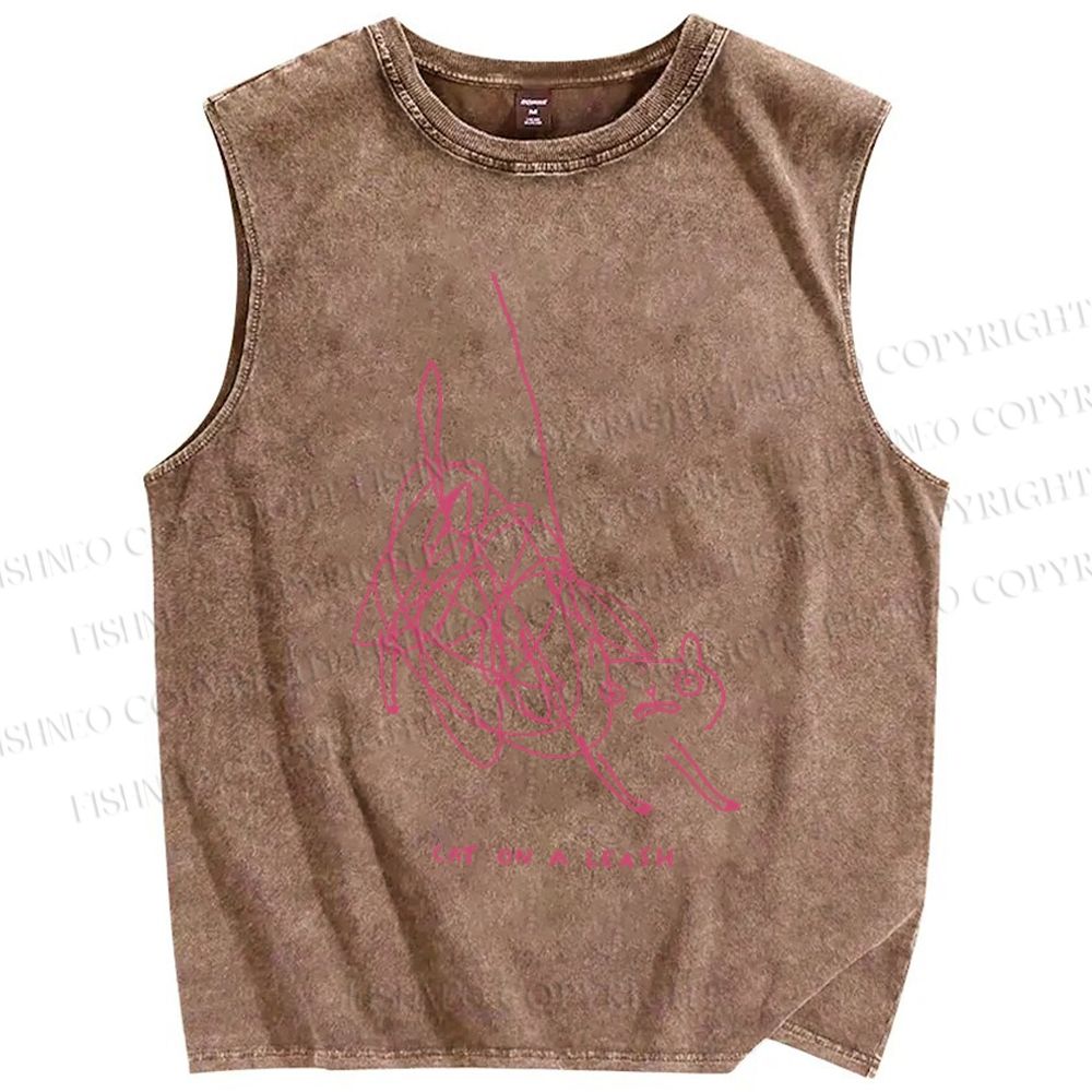 Unisex Line Cat Printed Washed Tank Top