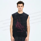 Unisex Line Cat Printed Washed Tank Top