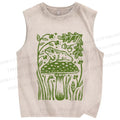 Unisex Vintage Frog Mushroom Printed Washed Tank Top