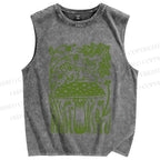 Unisex Vintage Frog Mushroom Printed Washed Tank Top