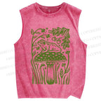 Unisex Vintage Frog Mushroom Printed Washed Tank Top